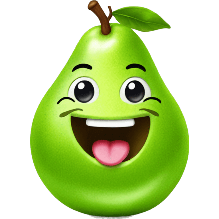 Shiny Green Cute pear with tongue emoji