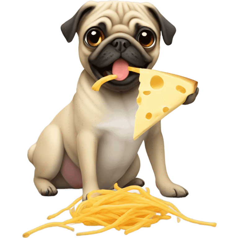 Skinny Pug eating a cheese string emoji