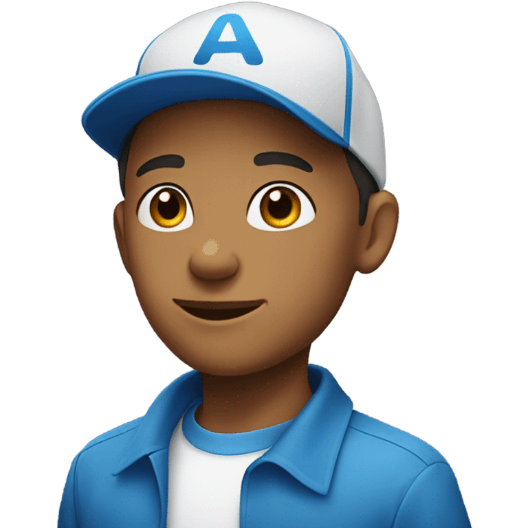 a white 12 year old boy with a blue shirt and blue cap emoji