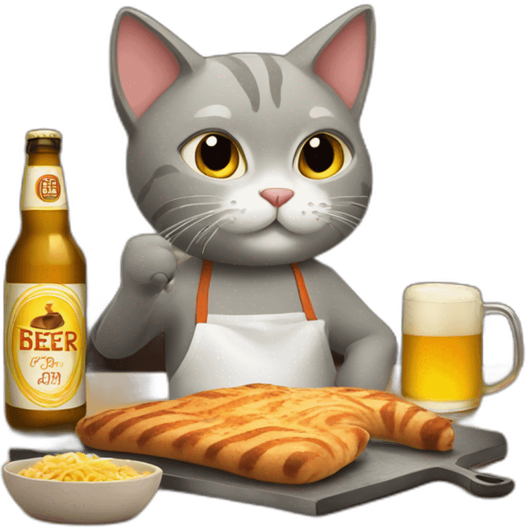 cat cooking and a beer emoji