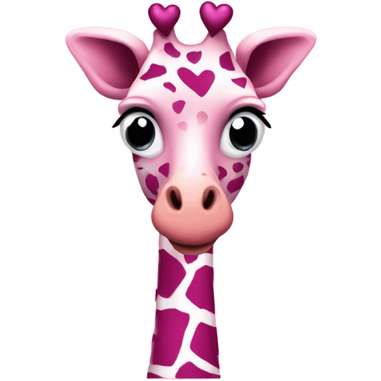 Emo Pink giraffe with hearts listing to music blowing kiss emoji