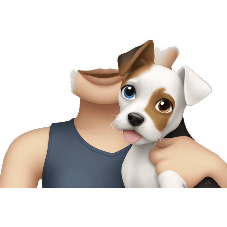 blonde hair girl with blue eyes holding a jack russel emoji