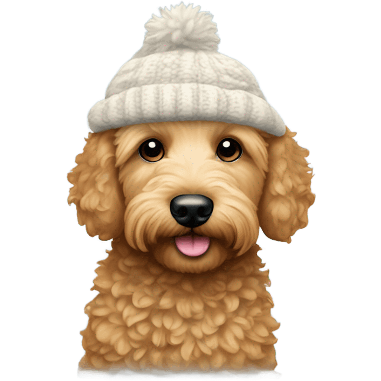 Mini goldendoodle in winter hat  emoji