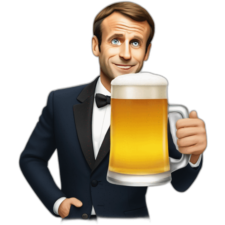 Emmanuel Macron holding a beer emoji