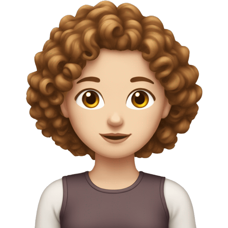 White girl with curly brown hair holding a cat emoji