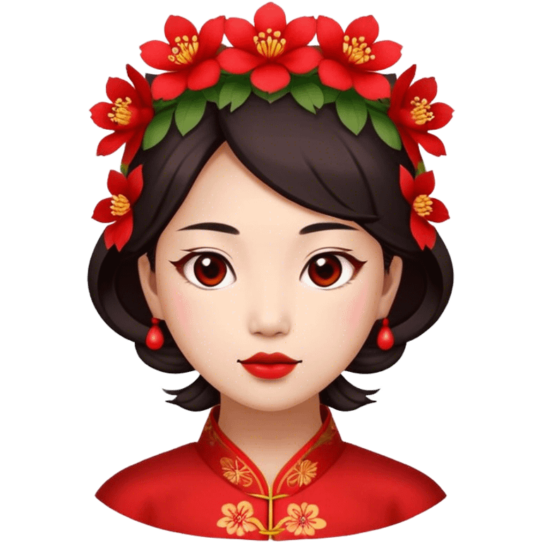 A Chinese woman with red flowers on her head emoji