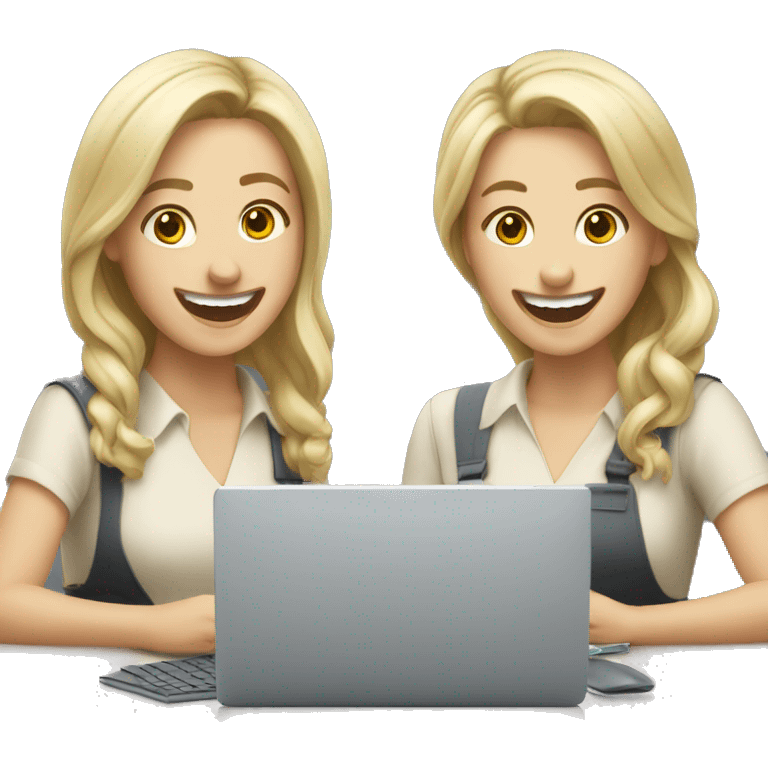 Two Caucasian girls laughing at work emoji