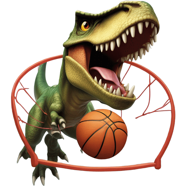 Dinosaur dunking basketball emoji