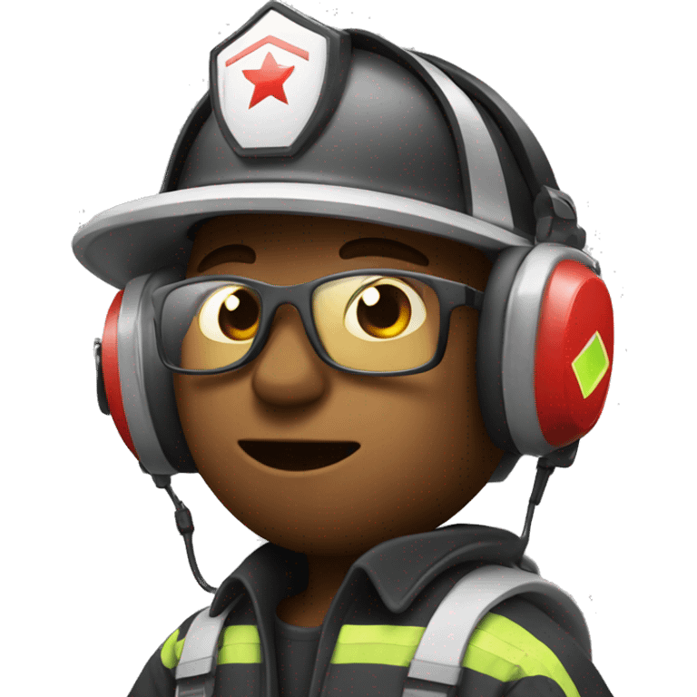 A white firefighter playing video games listening to music emoji