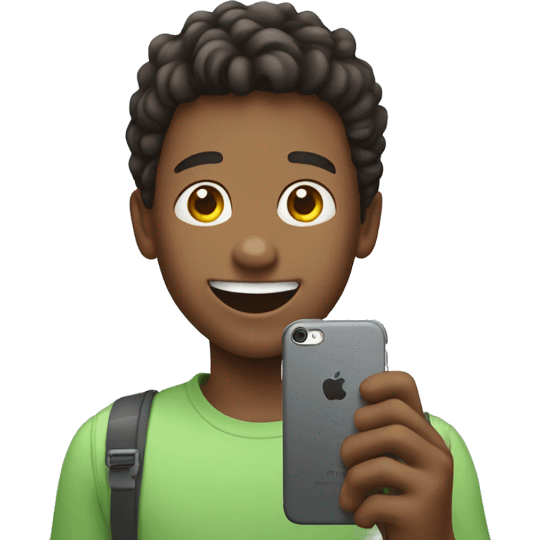 happy boy who holding iphone emoji