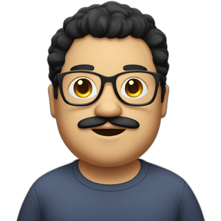 fat boy with glasses and a mustache and black hair emoji