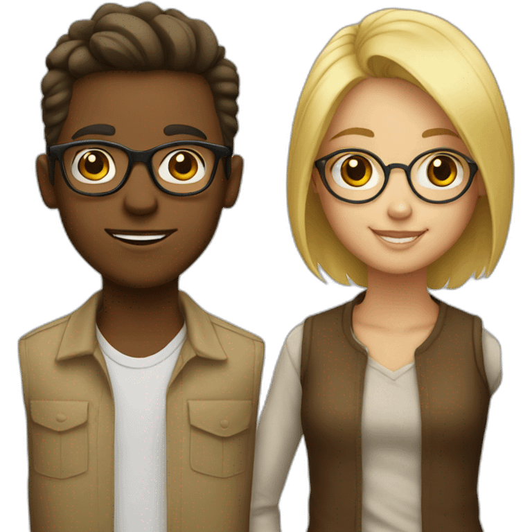 blond girl and with brown boy with glasses emoji