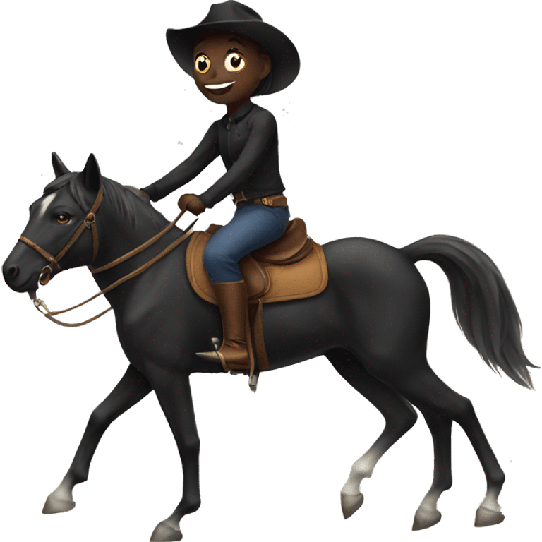 Black cat riding a horse  emoji