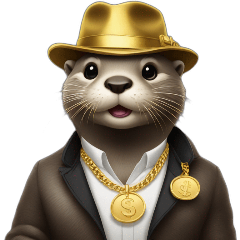 otter with a gold gangster necklace counting money emoji