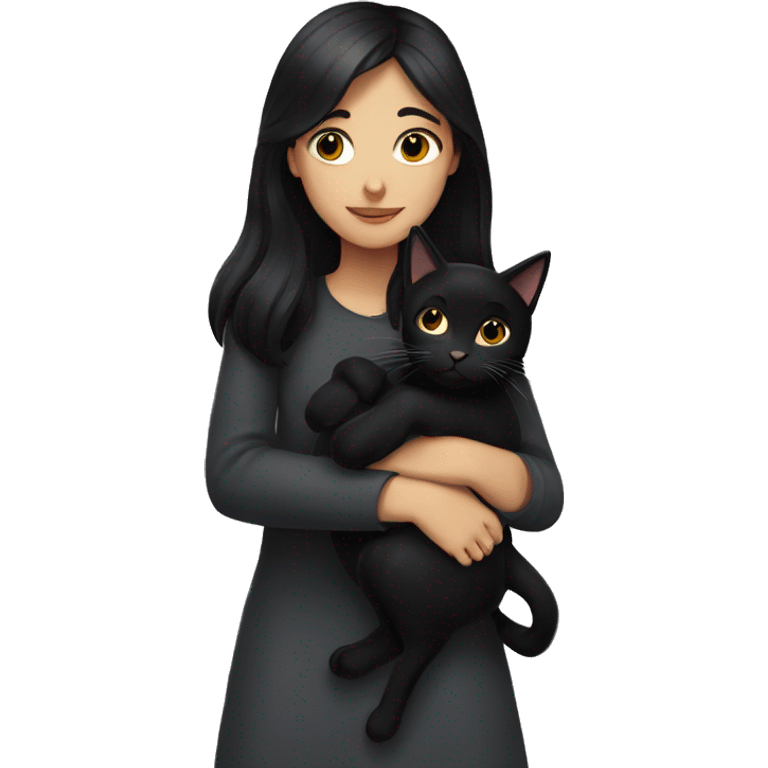 dark haired girl hugging black cat emoji