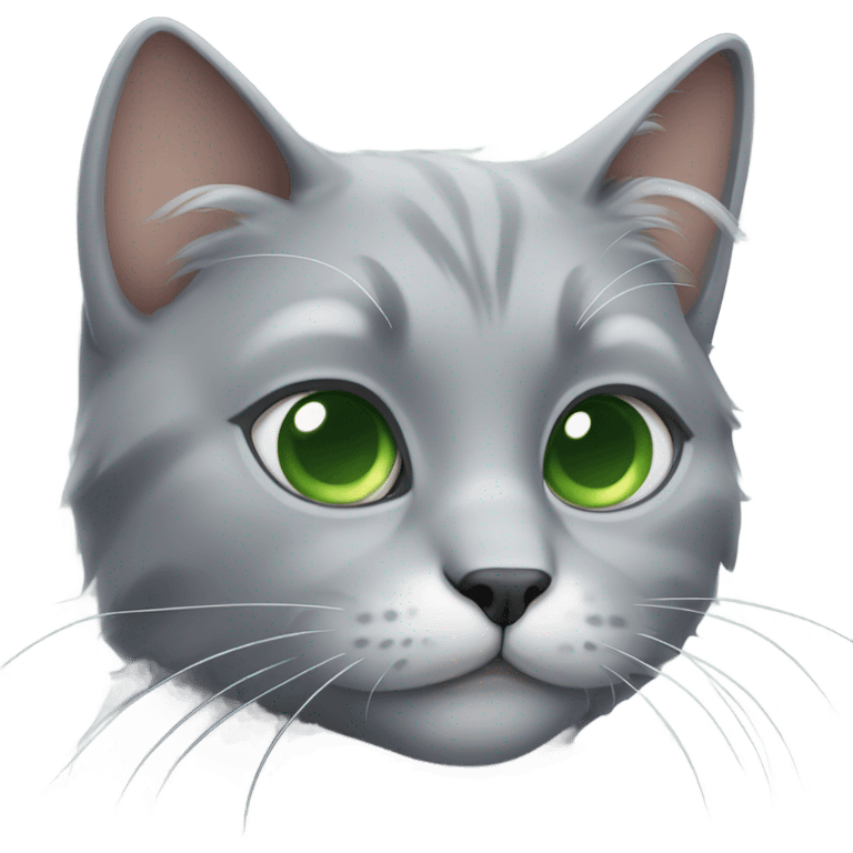 fluffy grey cat with green eyes one cropped ear emoji