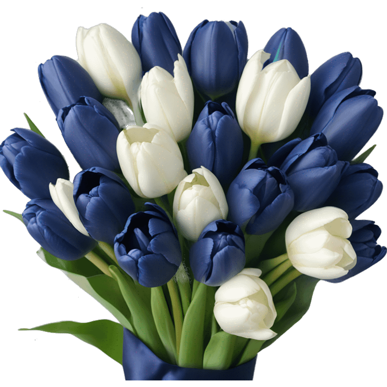 navy blue tulips in a bouquet wrapped with a white bow emoji