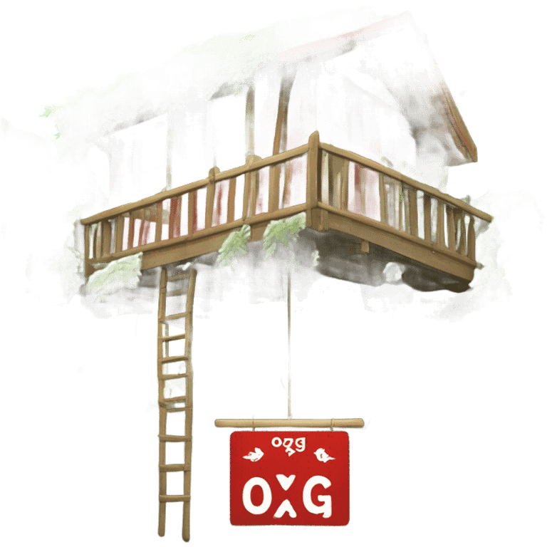 Treehouse with weed leaves with hanging red sign that’s reads OXG in white letters emoji