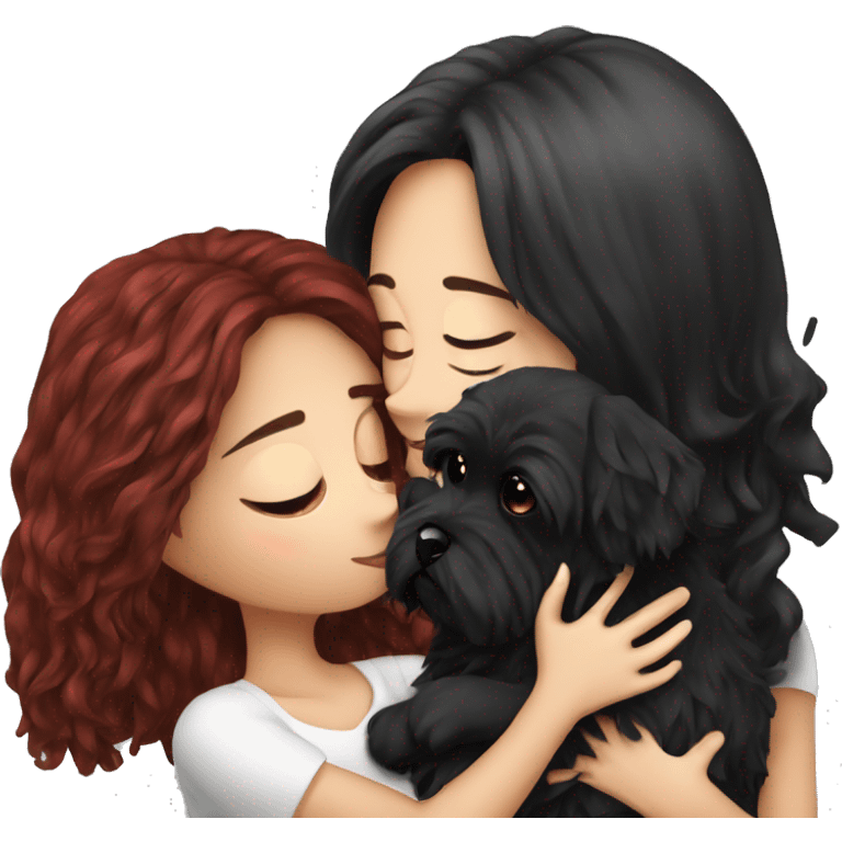 Dark-red-haired girl kiss her Black-Maltese-Black-dog emoji