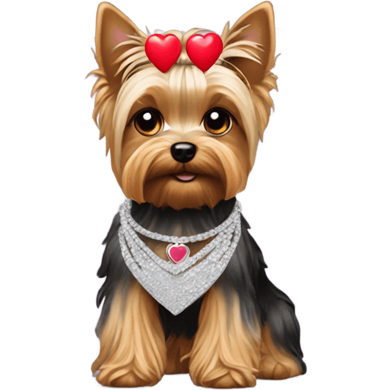 Yorkie dog wearing a heart necklace emoji