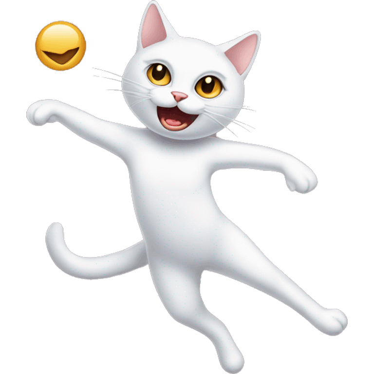 White cat with evil face doing balet  emoji