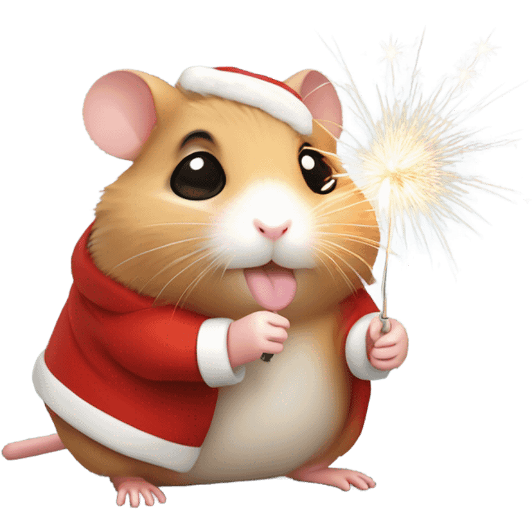 Christmas hamster with sparkler emoji