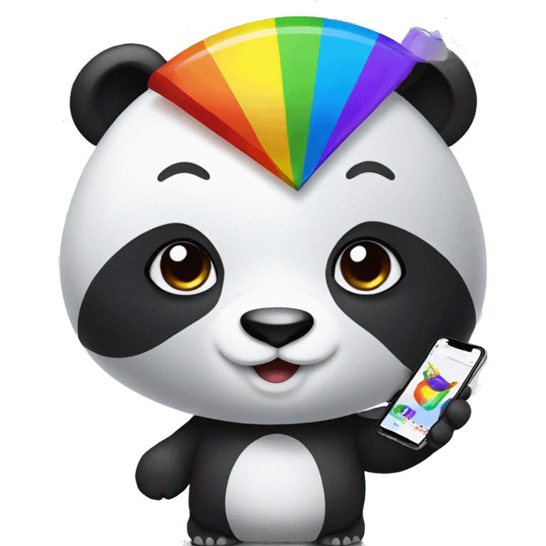 A panda that has a rainbow in his hand and has a iPhone  emoji