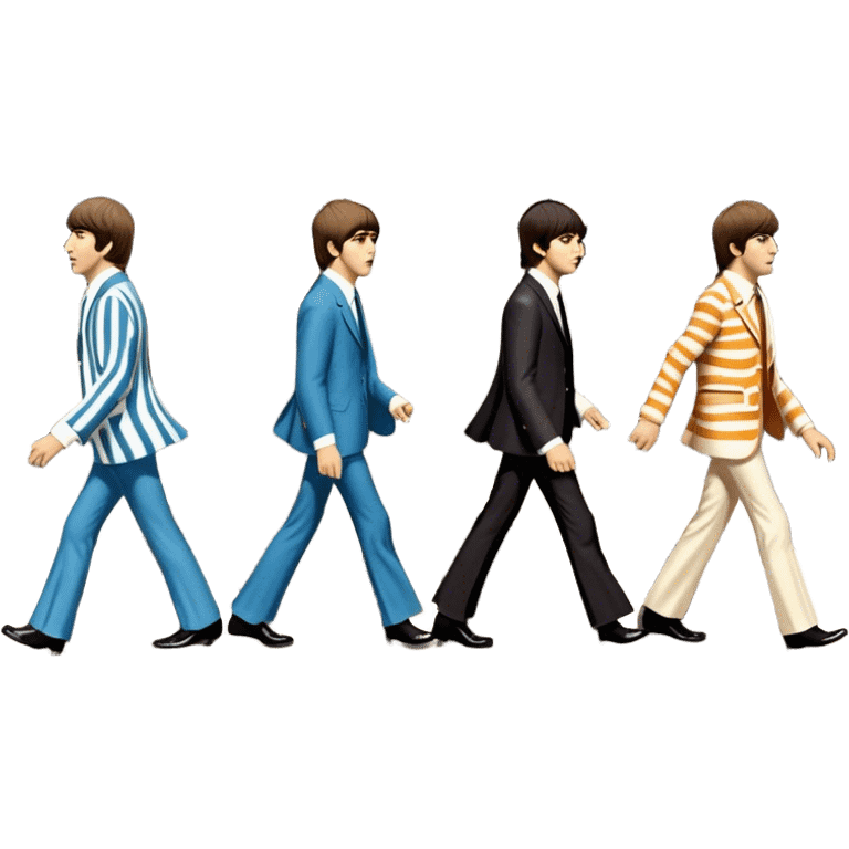 Cinematic Realistic The Beatles Abbey Road Scene Emoji, depicting the legendary band of four crossing the iconic zebra-striped street in their classic outfits, exuding effortless charisma and musical legacy. The scene is bathed in warm, nostalgic lighting with rich textures that capture the essence of 1960s rock history. emoji