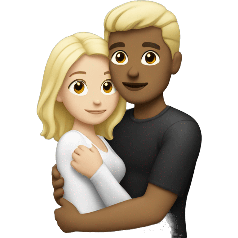 Blonde woman hugging dark man with black hair  emoji