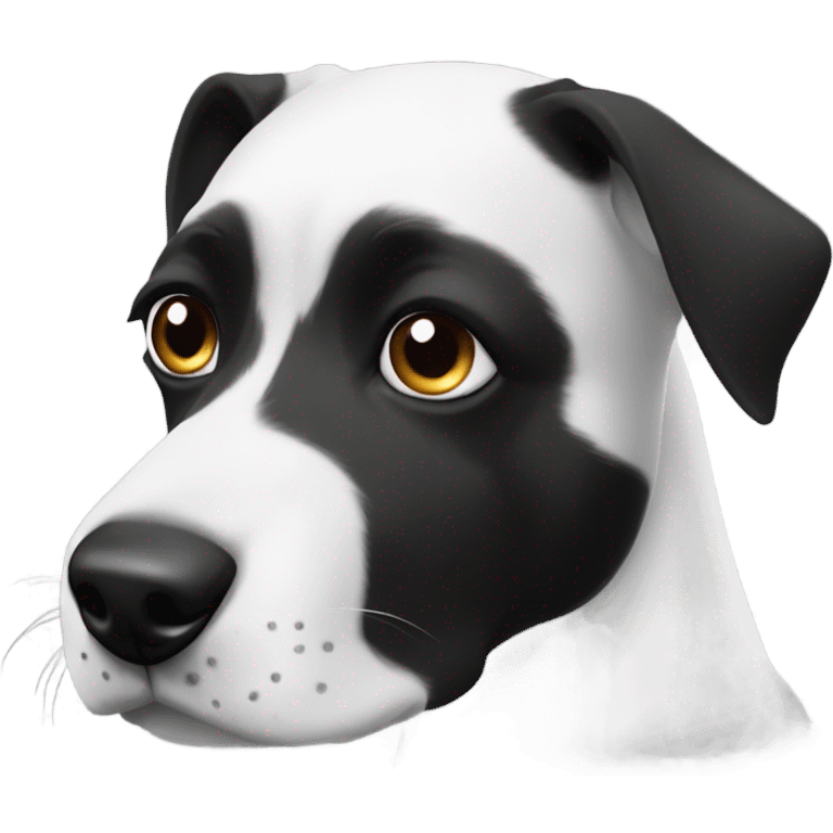 Black and white dog head  left eye black around rest white  emoji