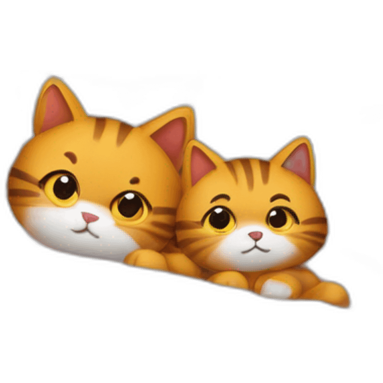 Dois gatinhos deitados em uma cama se abraçando emoji