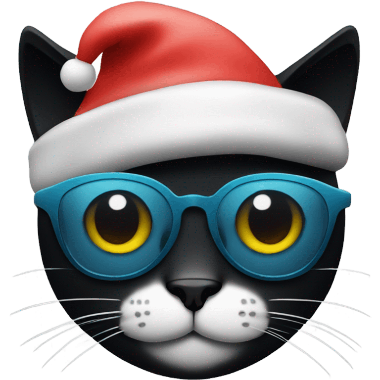 a black cat wearing a christmas hat with thug glasses emoji