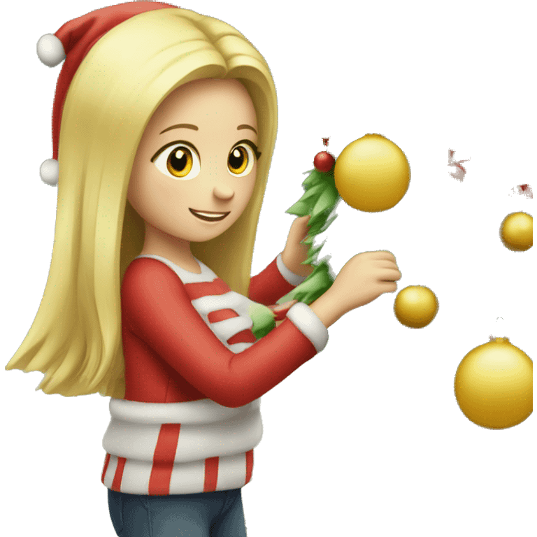 Blond Girl decorating a tall Christmas tree emoji