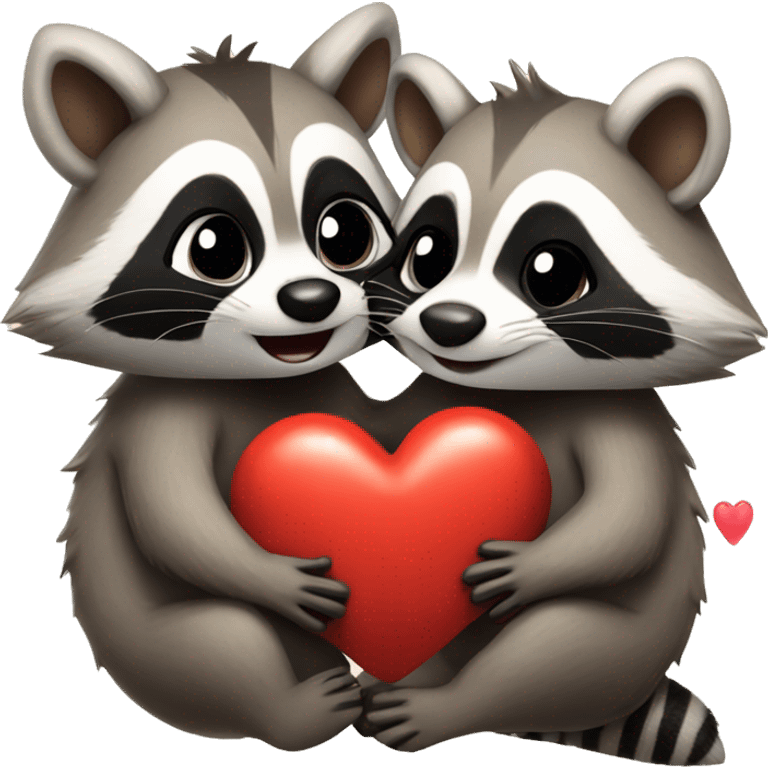 two raccoons kissing whit heart  emoji