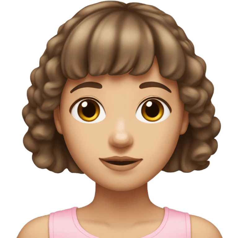 Woman 22 years old, Brown hair with bangs and light Eyes - Girly Pink aesthetic emoji