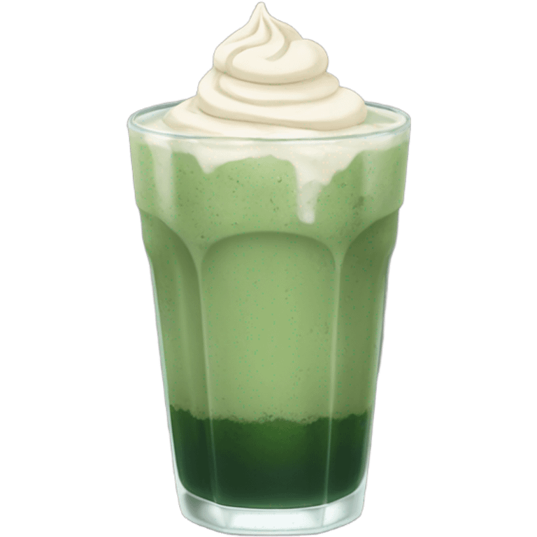 iced matcha latte in a glass and dark green traditional emoji