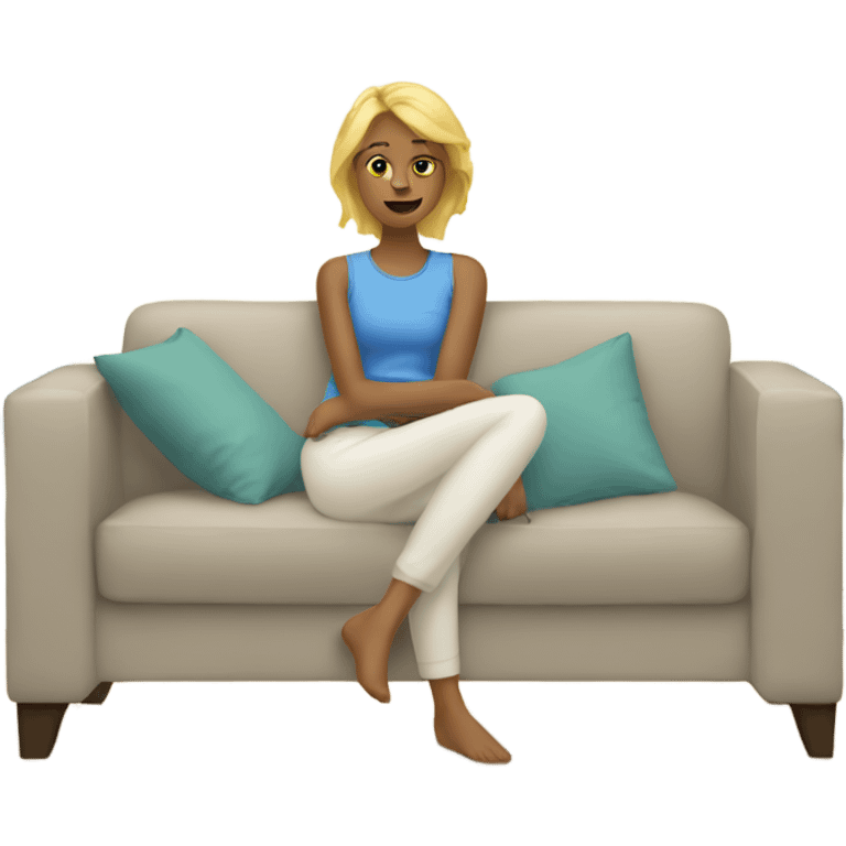 a blonde woman resting on a sofa in the living room emoji