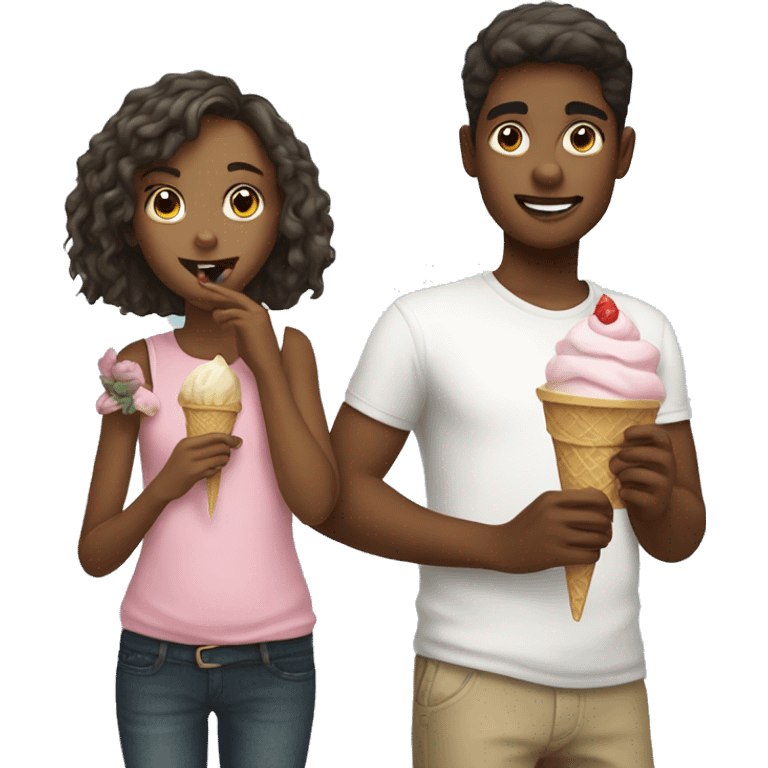 Pretty girl and boy eating ice cream  emoji