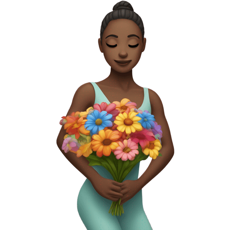 Ballet dancer with flowers in front of the face emoji