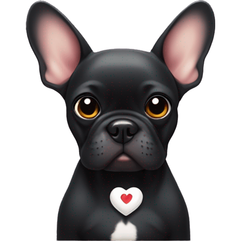 Black french bulldog with a tiny white mark on chest. Holding a heart in paws  emoji