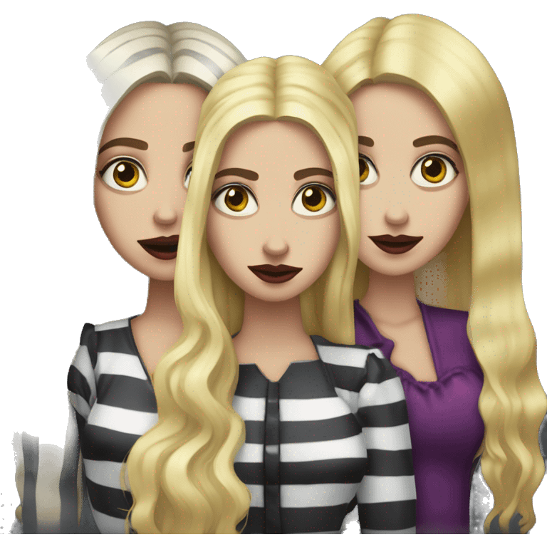 Beetlejuice sisters, two blond and one brunette long hair emoji