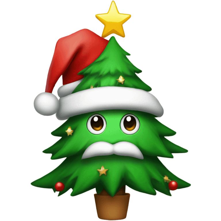 christmas tree with a santa hat as the star emoji