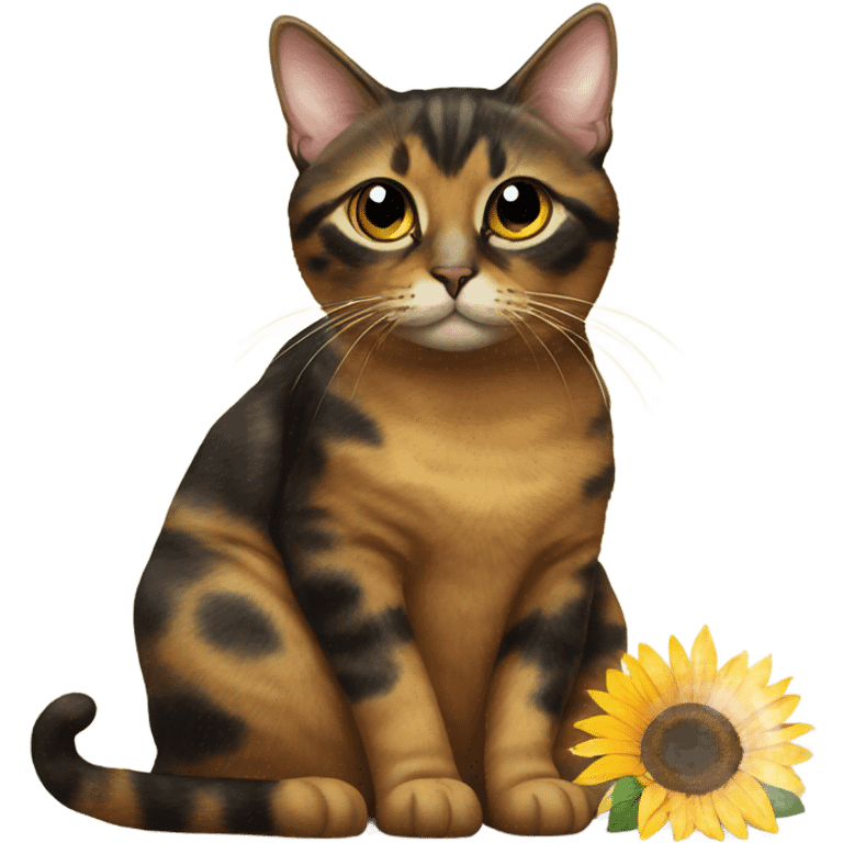 Tortie cat with sunflower  emoji