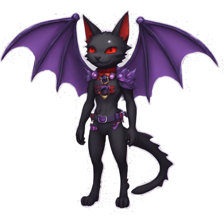 cool edgy black punk red Purple ethereal fantasy nargacuga-bat-cat-Fakemon collar harness full body emoji