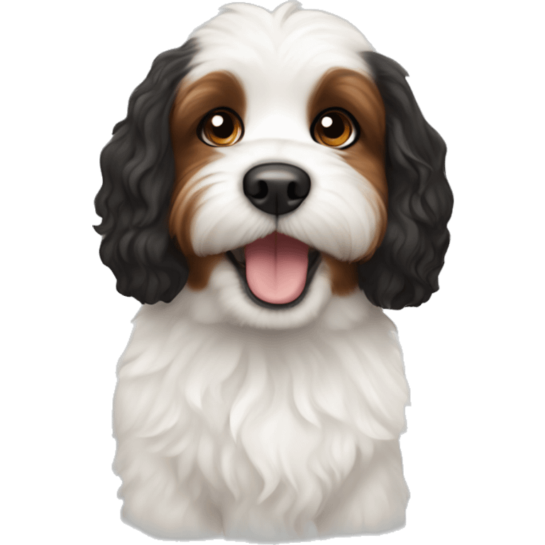 cute white dog and cute black brown and white cavoodle emoji