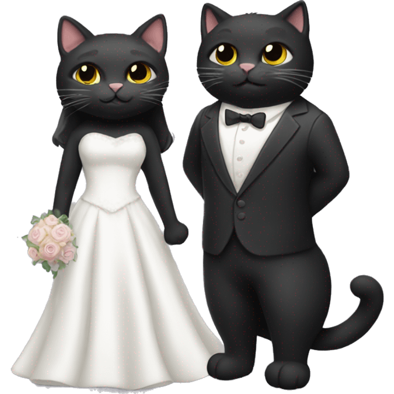 Black cat wearing suit and white cat wearing wedding dress emoji