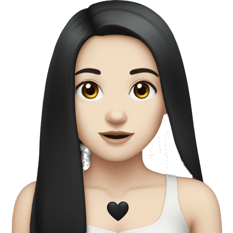 Pale girl with long black hair with black heart  emoji