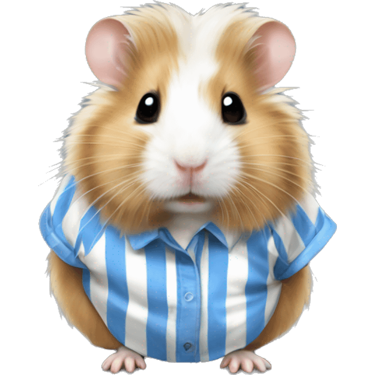 Blonde long haired Syrian hamster with a white and blue striped dirty shirt emoji