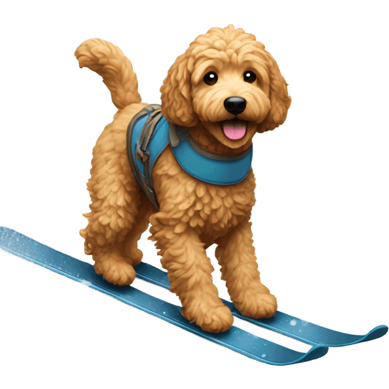 Golden doodle skiing down mountain  emoji