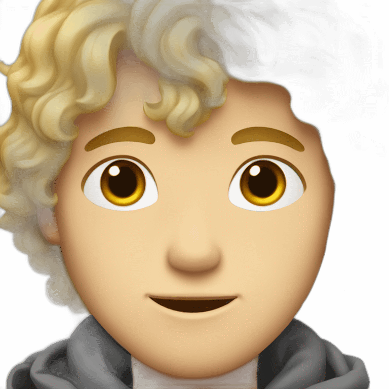 A handsome boy with wavy blonde hair and hazel eyes, cool emoji